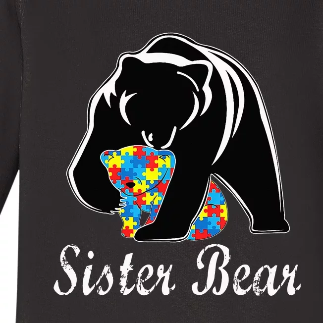 Autism Awareness Sister Bear Support Autistic Adults Baby Long Sleeve Bodysuit