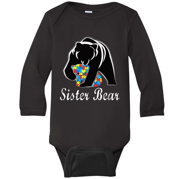 Autism Awareness Sister Bear Support Autistic Adults Baby Long Sleeve Bodysuit