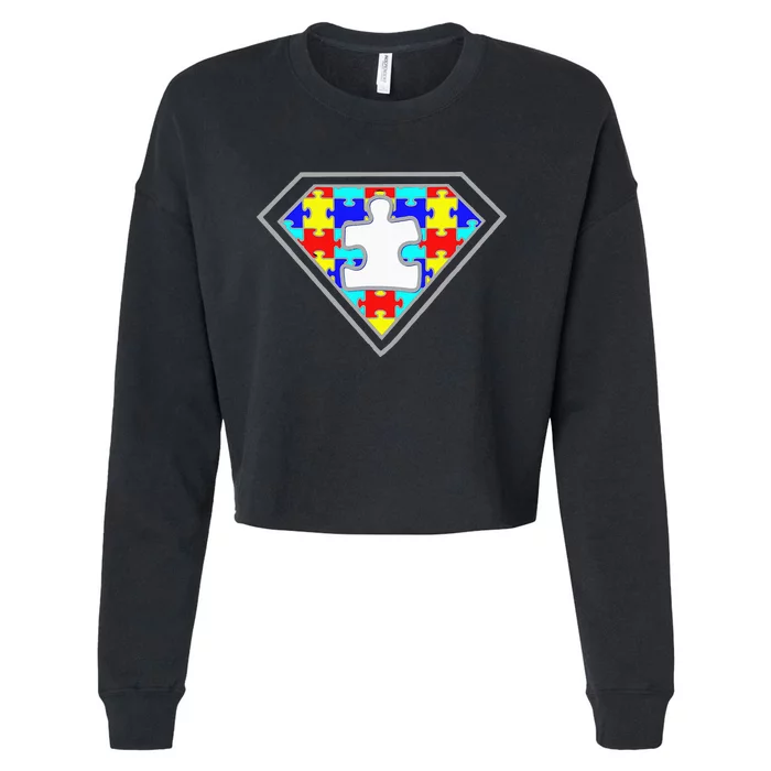 Autism Awareness Superhero Autism Gifts Boys Teacher Moms Cropped Pullover Crew