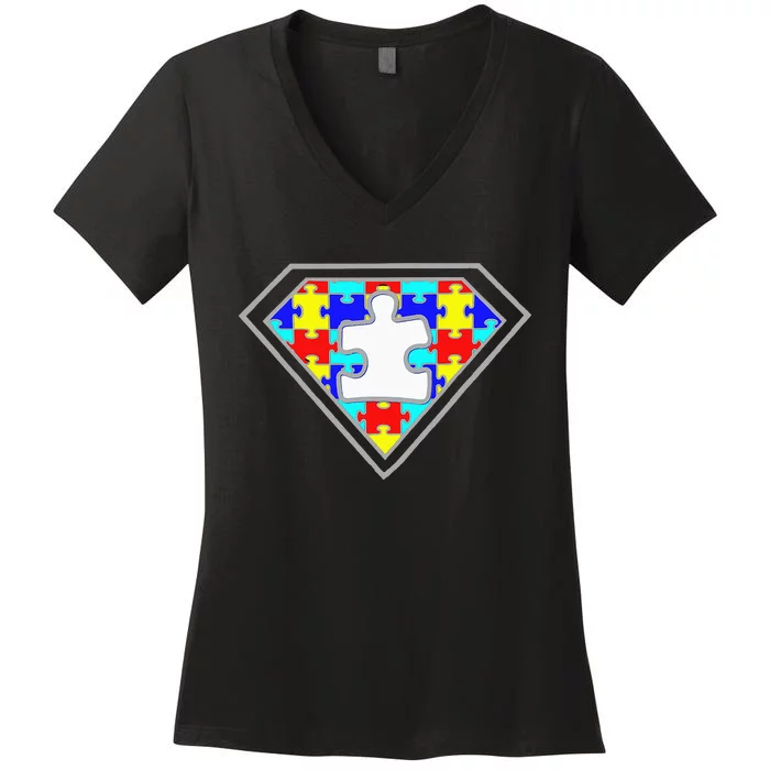 Autism Awareness Superhero Autism Gifts Boys Teacher Moms Women's V-Neck T-Shirt