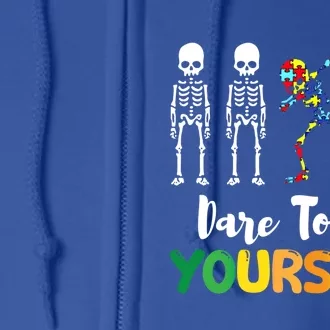 Autism Awareness Skeleton Dabbing Dare To Be Yourself Gift Full Zip Hoodie