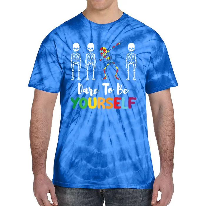 Autism Awareness Skeleton Dabbing Dare To Be Yourself Great Gift Tie-Dye T-Shirt