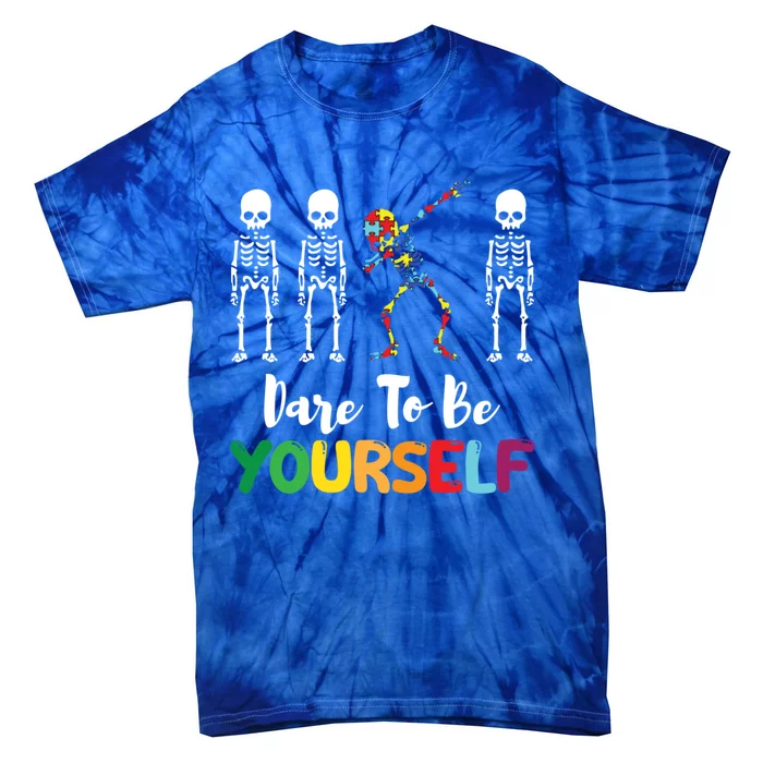 Autism Awareness Skeleton Dabbing Dare To Be Yourself Great Gift Tie-Dye T-Shirt