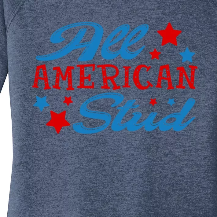 All American Stud 4th Of July American Patriotic Gift Women's Perfect Tri Tunic Long Sleeve Shirt