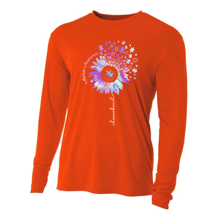 Autism Awareness Sunflower Choose Kind Puzzle Autism Gift Cooling Performance Long Sleeve Crew