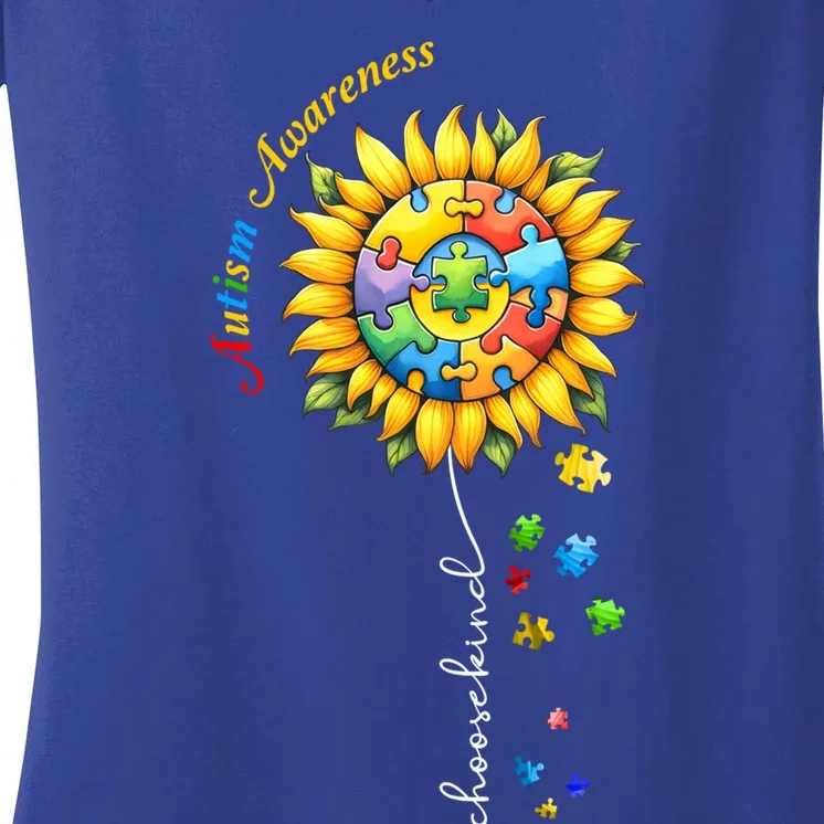 Autism Awareness Sunflower Choose Kind Autism Mom Gift Women's V-Neck T-Shirt