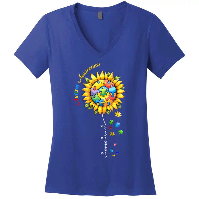 Autism Awareness Sunflower Choose Kind Autism Mom Gift Women's V-Neck T-Shirt