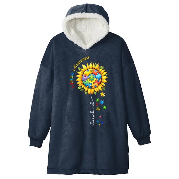 Autism Awareness Sunflower Choose Kind Autism Mom Gift Hooded Wearable Blanket