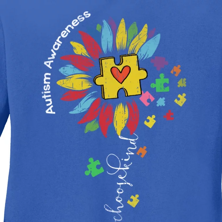 Autism Awareness Sunflower Choose Kind Autistic Mom Cute Gift Ladies Long Sleeve Shirt