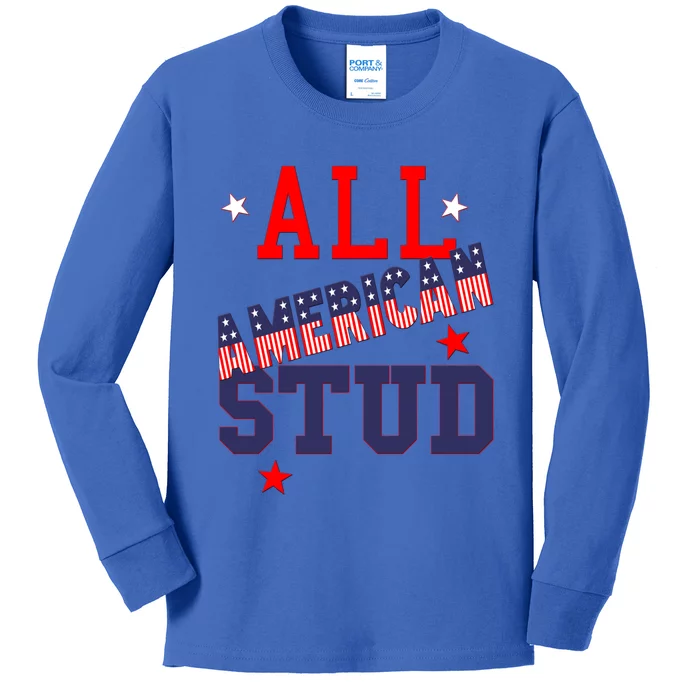 All American Stud Funny Stars Stripes Cool Independence Usa Gift Kids Long Sleeve Shirt