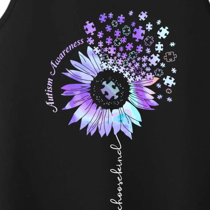 Autism Awareness Sunflower Choose Kind Puzzle Autism Cool Gift Performance Tank