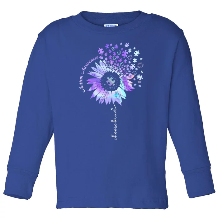 Autism Awareness Sunflower Choose Kind Puzzle Autism Cool Gift Toddler Long Sleeve Shirt