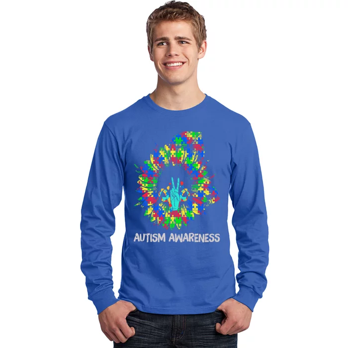 Autism Awareness Sunflower Puzzle Piece Ribbon Great Gift Long Sleeve Shirt