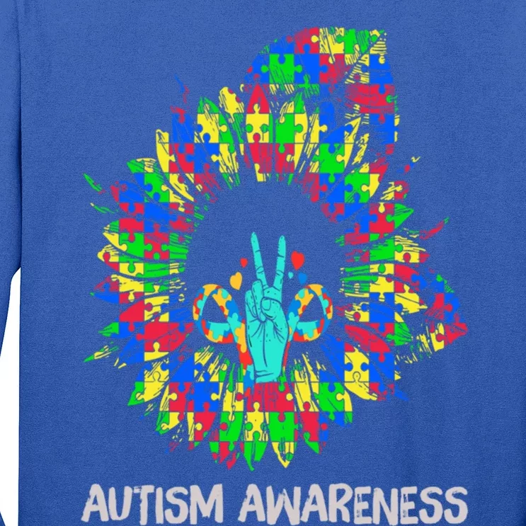 Autism Awareness Sunflower Puzzle Piece Ribbon Great Gift Long Sleeve Shirt