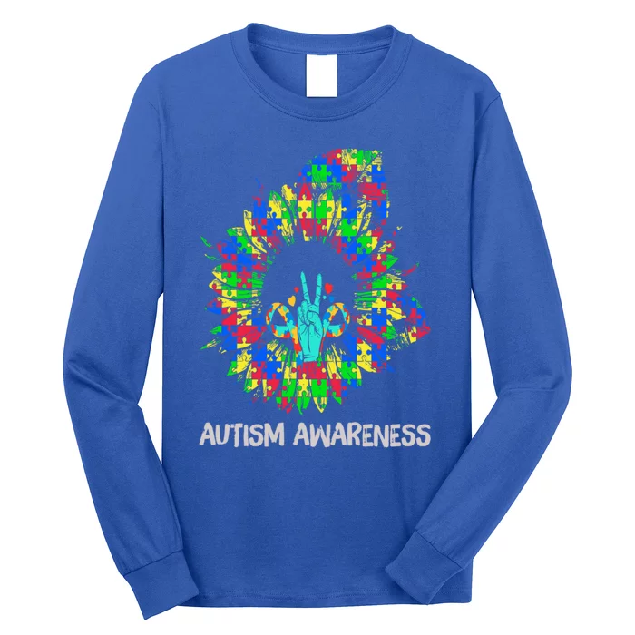 Autism Awareness Sunflower Puzzle Piece Ribbon Great Gift Long Sleeve Shirt