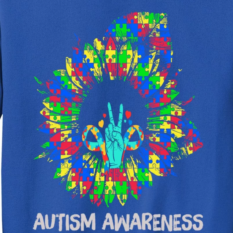 Autism Awareness Sunflower Puzzle Piece Ribbon Great Gift Tall Sweatshirt