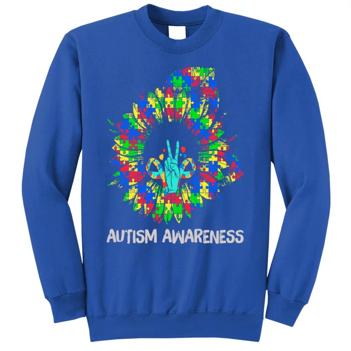 Autism Awareness Sunflower Puzzle Piece Ribbon Great Gift Tall Sweatshirt