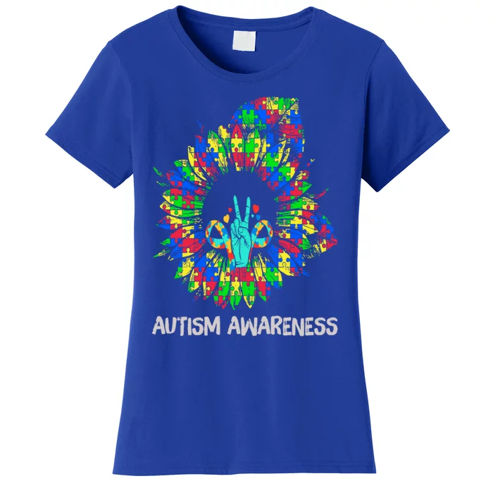 Autism Awareness Sunflower Puzzle Piece Ribbon Great Gift Women's T-Shirt