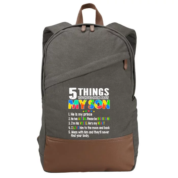 Autism Awareness Support Autism Son for Mom Dad Cotton Canvas Backpack