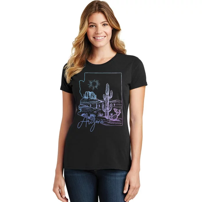 Arizona Az State Map Pride Cactus Vintage Women's T-Shirt