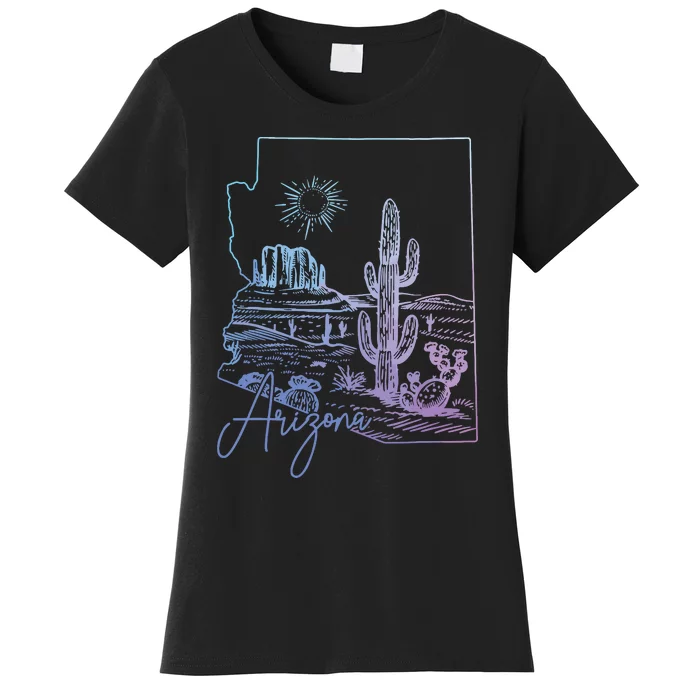 Arizona Az State Map Pride Cactus Vintage Women's T-Shirt