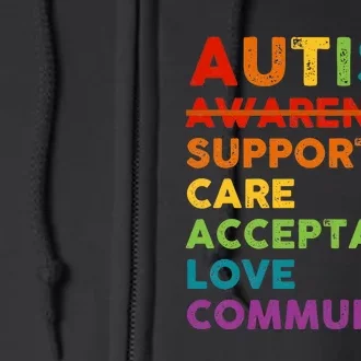 Autism Awareness Support Care Acceptance Love Community Full Zip Hoodie