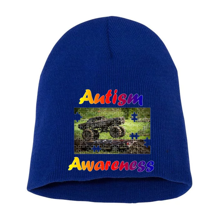 Autism Awareness Speaks Gift Monster Truck Jam Puzzle Piece Gift Short Acrylic Beanie