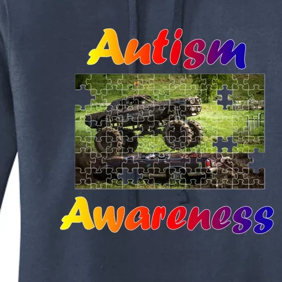 Autism Awareness Speaks Gift Monster Truck Jam Puzzle Piece Gift Women's Pullover Hoodie