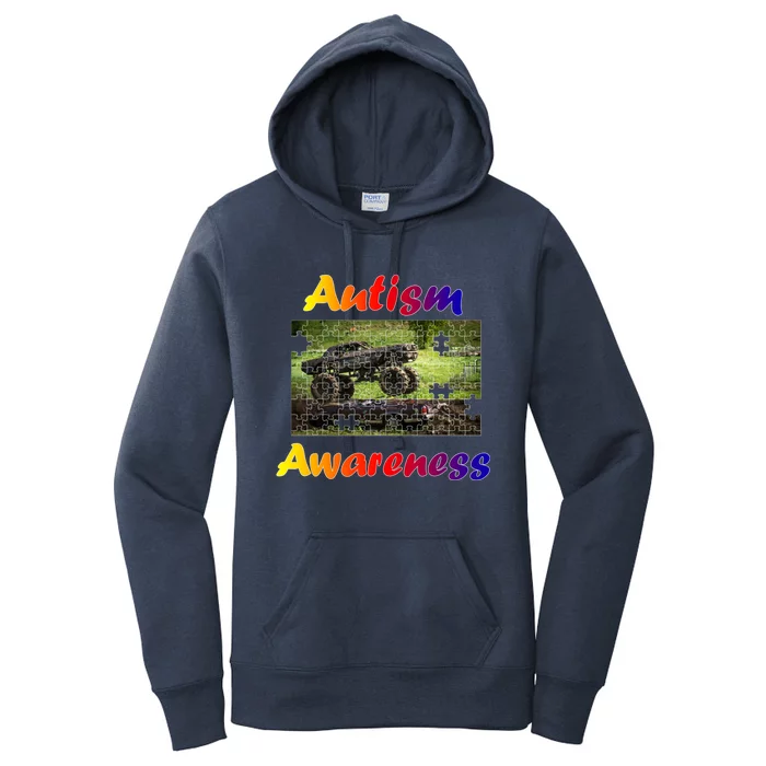 Autism Awareness Speaks Gift Monster Truck Jam Puzzle Piece Gift Women's Pullover Hoodie