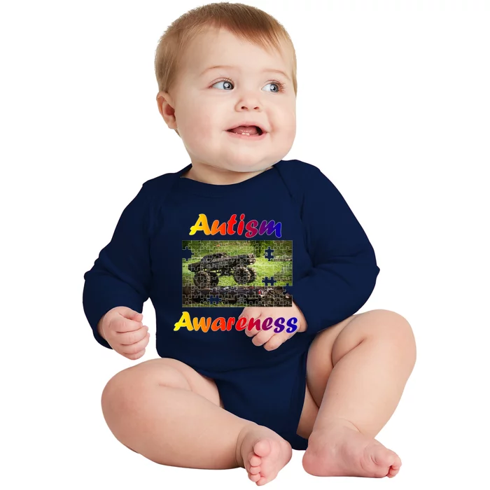 Autism Awareness Speaks Gift Monster Truck Jam Puzzle Piece Gift Baby Long Sleeve Bodysuit