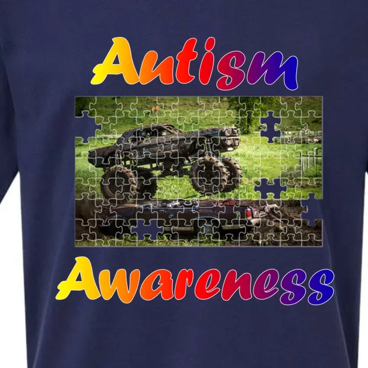 Autism Awareness Speaks Gift Monster Truck Jam Puzzle Piece Gift Sueded Cloud Jersey T-Shirt