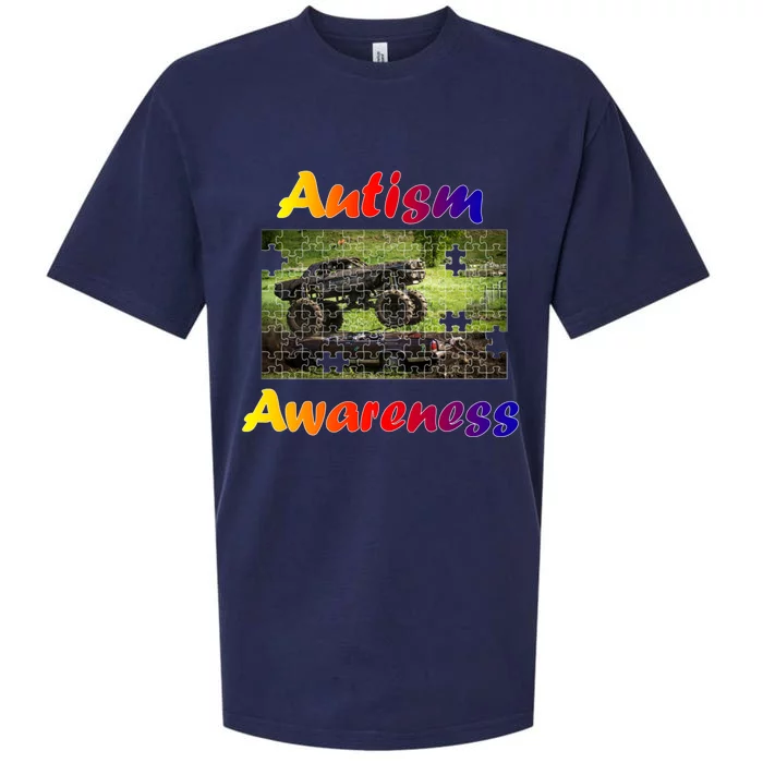 Autism Awareness Speaks Gift Monster Truck Jam Puzzle Piece Gift Sueded Cloud Jersey T-Shirt