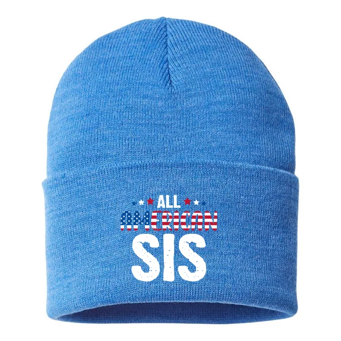 All American Sis 4th Of July Family Matching Usa Flag Gift Sustainable Knit Beanie