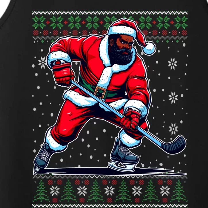 African American Santa Hockey Ugly Christmas Sweater Gift Performance Tank