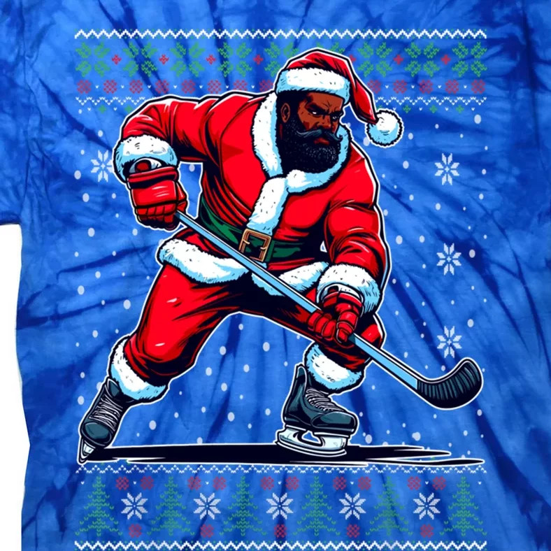 African American Santa Hockey Ugly Christmas Sweater Gift Tie-Dye T-Shirt