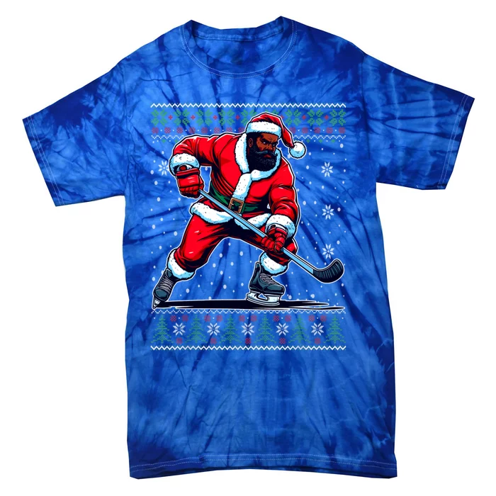 African American Santa Hockey Ugly Christmas Sweater Gift Tie-Dye T-Shirt