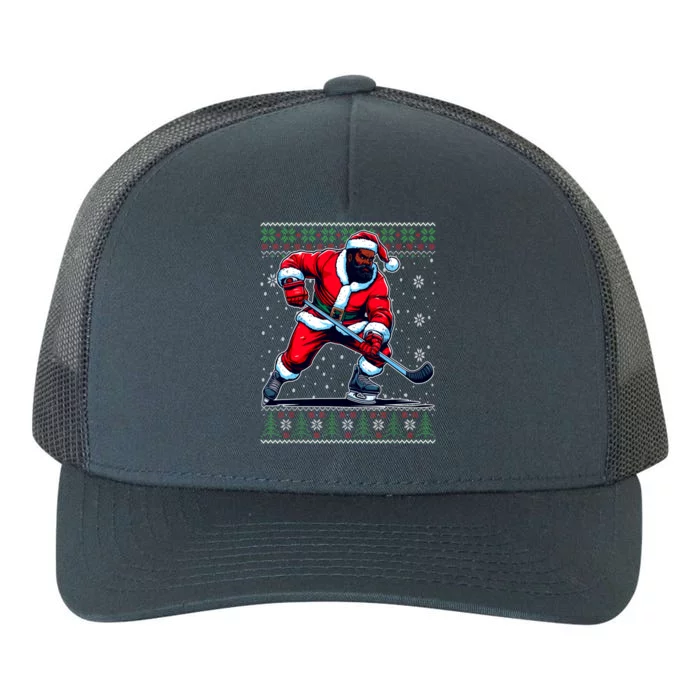 African American Santa Hockey Ugly Christmas Sweater Gift Yupoong Adult 5-Panel Trucker Hat