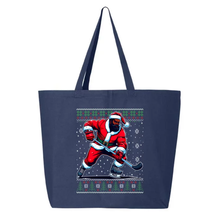 African American Santa Hockey Ugly Christmas Sweater Gift 25L Jumbo Tote