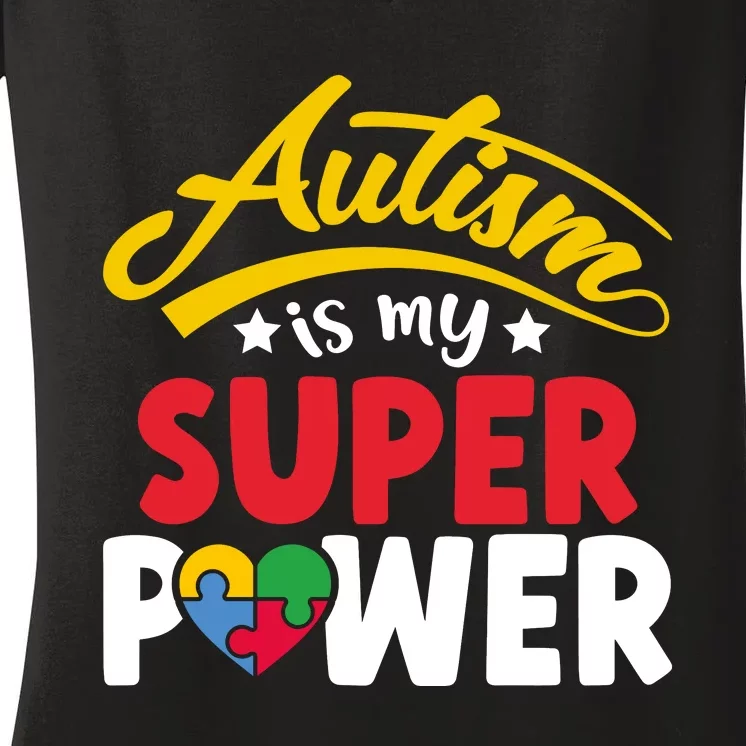 Autism Awareness Superpower Graphic Women's V-Neck T-Shirt