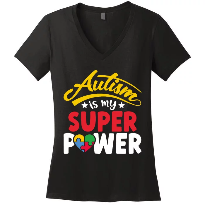 Autism Awareness Superpower Graphic Women's V-Neck T-Shirt