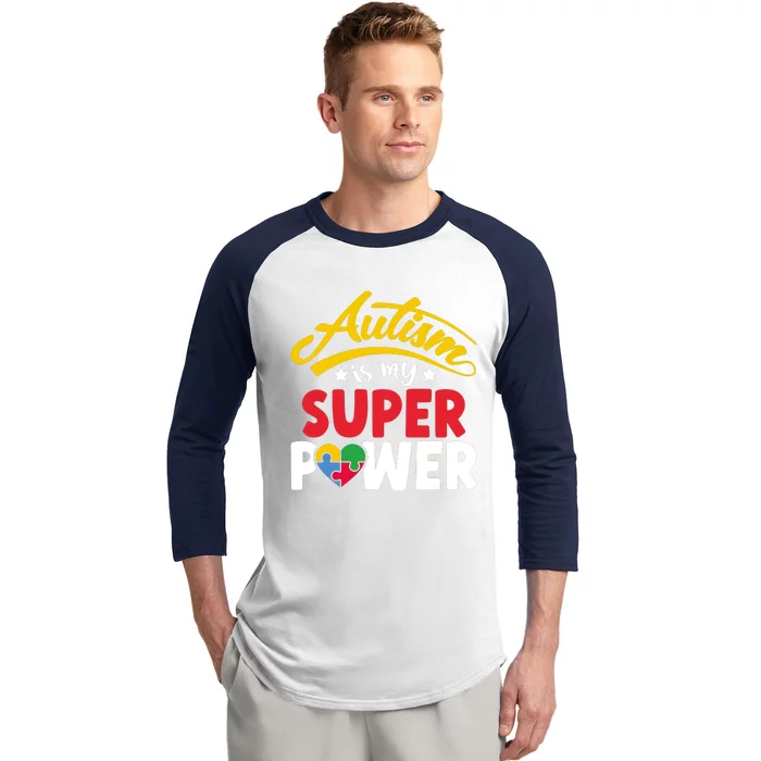 Autism Awareness Superpower Graphic Baseball Sleeve Shirt