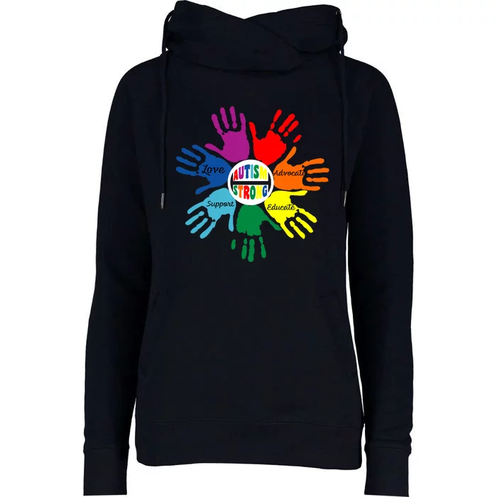 Autism Awareness Sign Language Hand Puzzle Support Womens Funnel Neck Pullover Hood