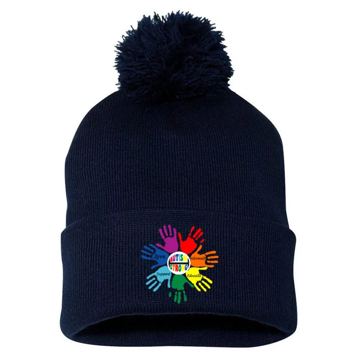 Autism Awareness Sign Language Hand Puzzle Support Pom Pom 12in Knit Beanie