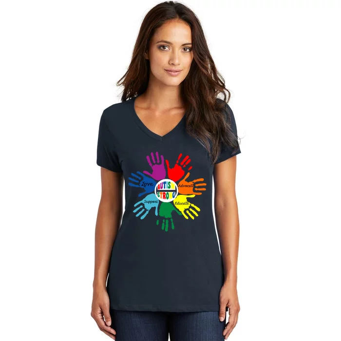 Autism Awareness Sign Language Hand Puzzle Support Women's V-Neck T-Shirt