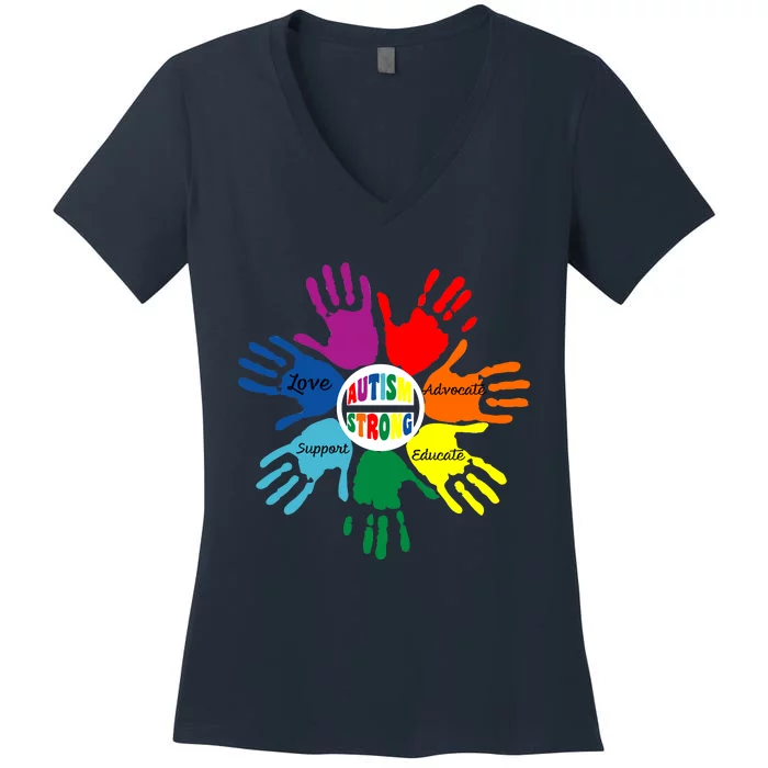 Autism Awareness Sign Language Hand Puzzle Support Women's V-Neck T-Shirt