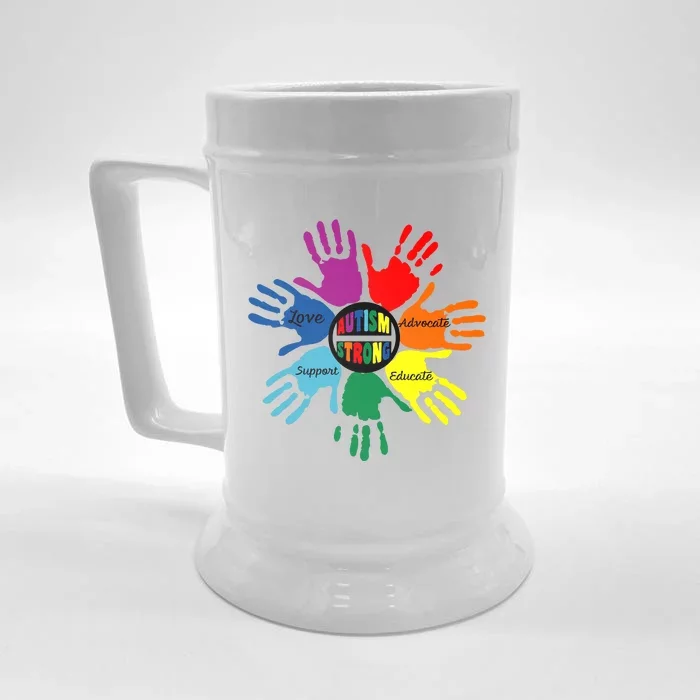 Autism Awareness Sign Language Hand Puzzle Support Front & Back Beer Stein