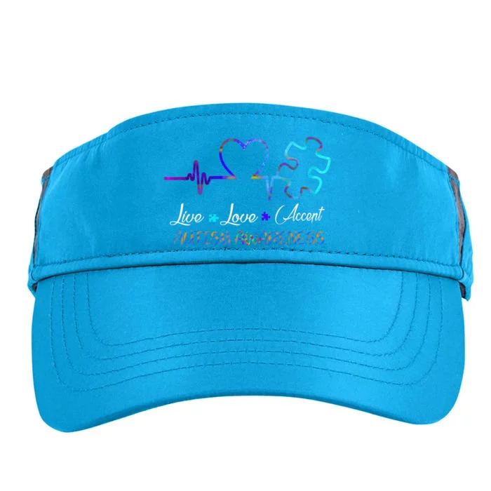 Autism Awareness Shirt Live Love Accept Puzzle Heartbeat Adult Drive Performance Visor