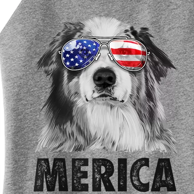 Aussie Australian Shepherd 4th Of July Merica American Flag Women’s Perfect Tri Rocker Tank