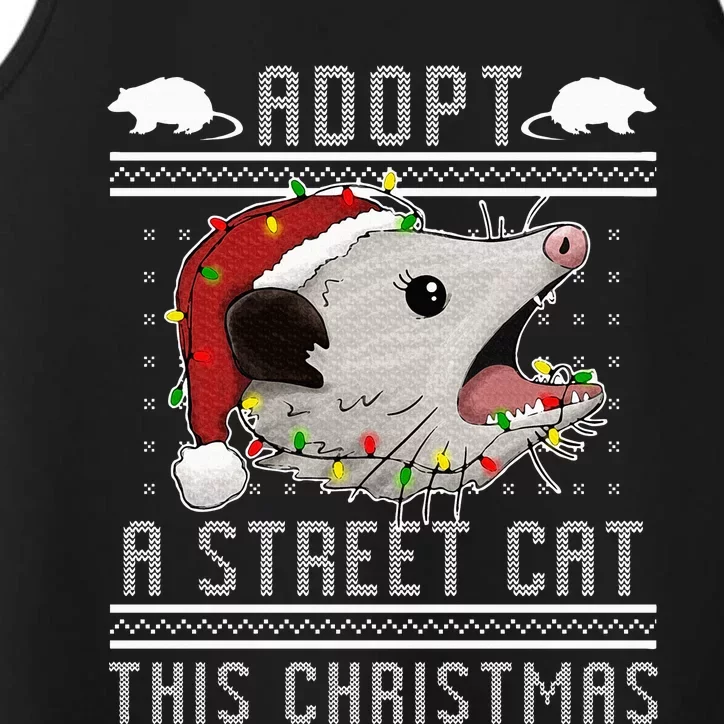 Adopt A Street Cat Funny Opossum Ugly Christmas Sweater Performance Tank