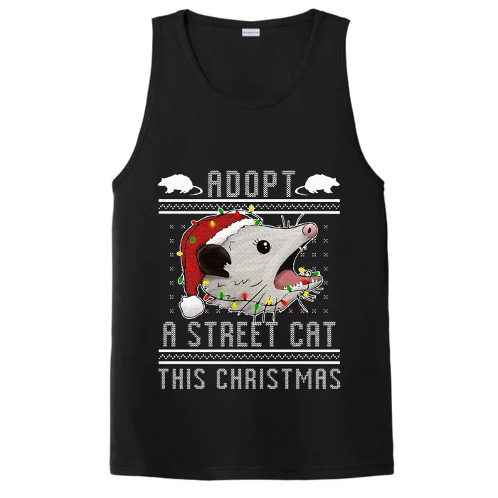 Adopt A Street Cat Funny Opossum Ugly Christmas Sweater Performance Tank